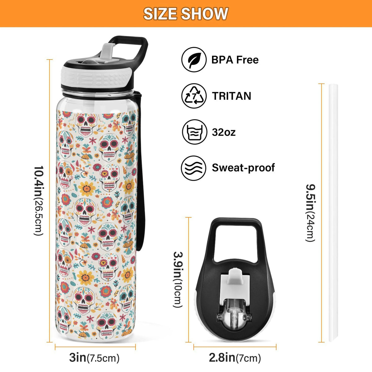 Skull Sunflowers Skeleton 32oz Tritan Leakproof Water Bottle G978