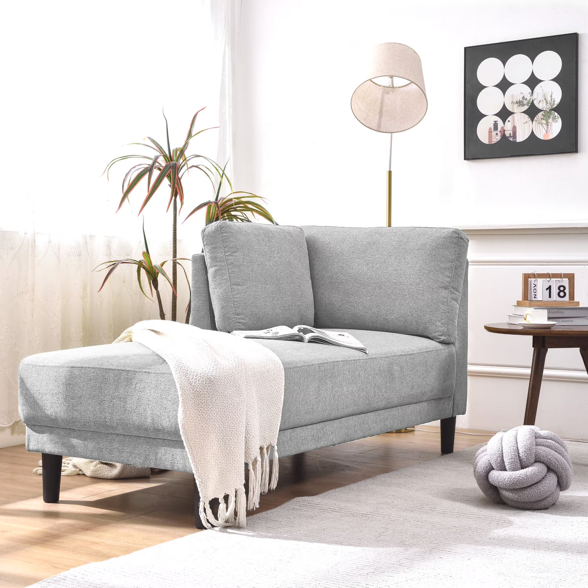 Upholstered Chaise Lounge Sofa Chair with Armrest W216884