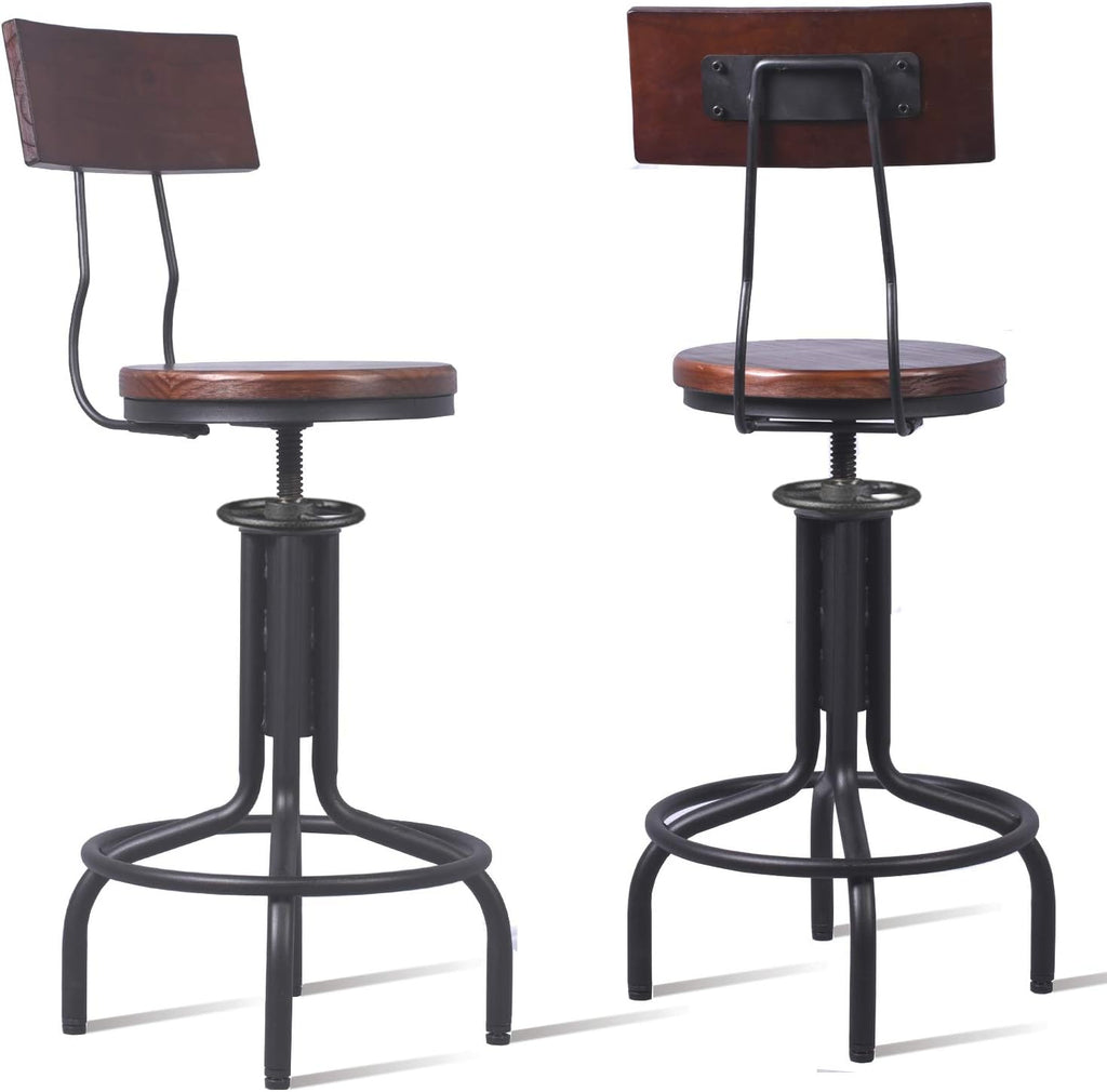 Adjustable Height Metal Bar Stool with Backrest Set of 2 N576