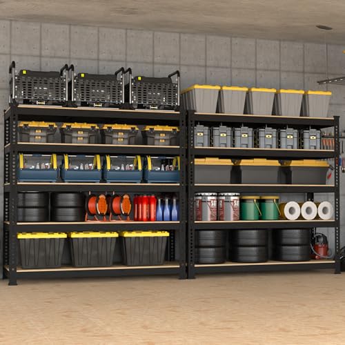 5 Tier Adjustable Heavy Duty Metal Shelving Unit, Black, 2 PCS Y164