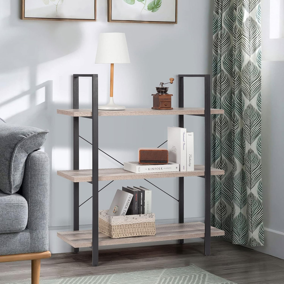 Industrial 2-Tier Wood and Metal Bookcase S9555