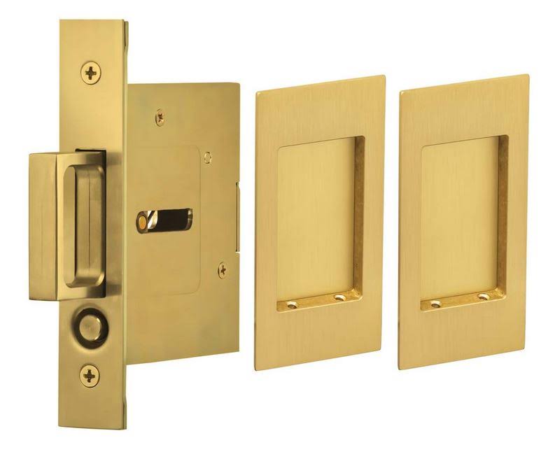 Rectangular Flush Cup Pocket Door Lockset Passage Satin Brass M50946