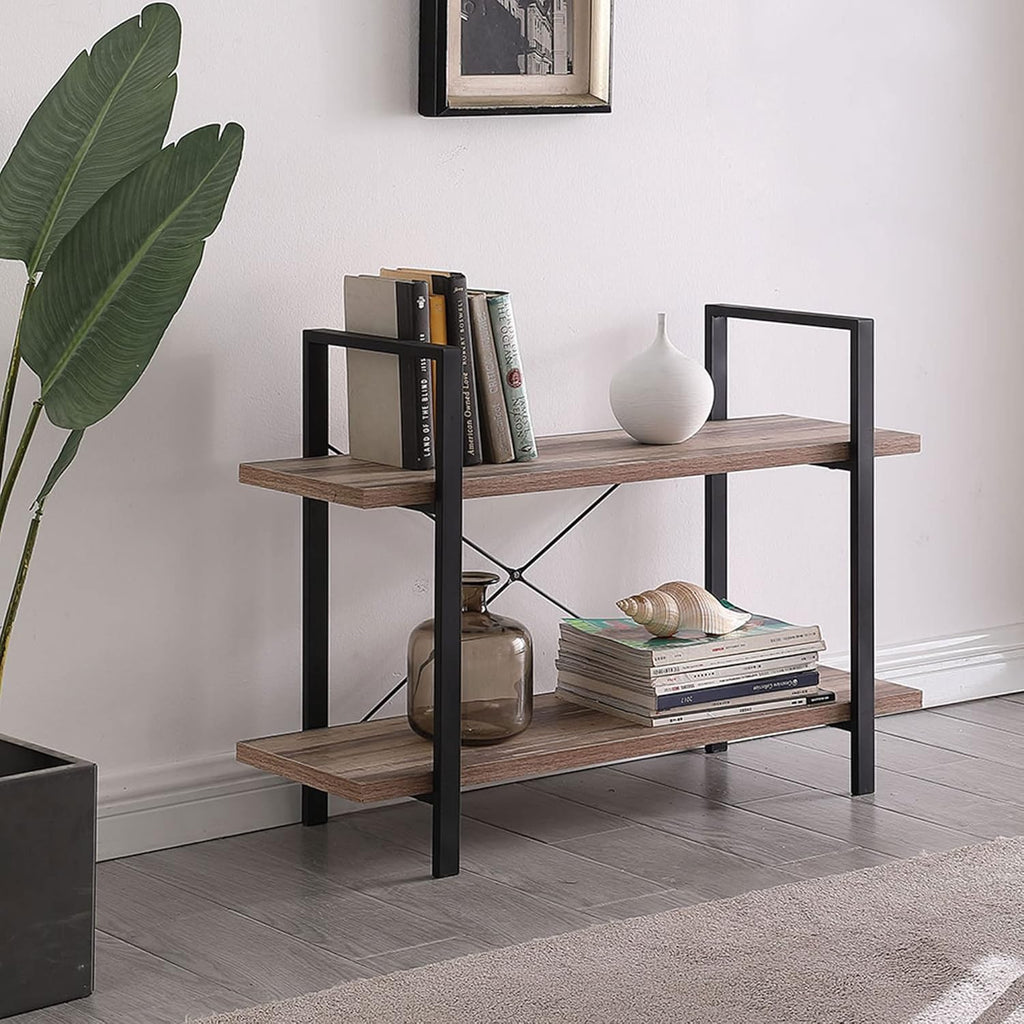 Industrial 2-Tier Wood and Metal Bookcase S9555