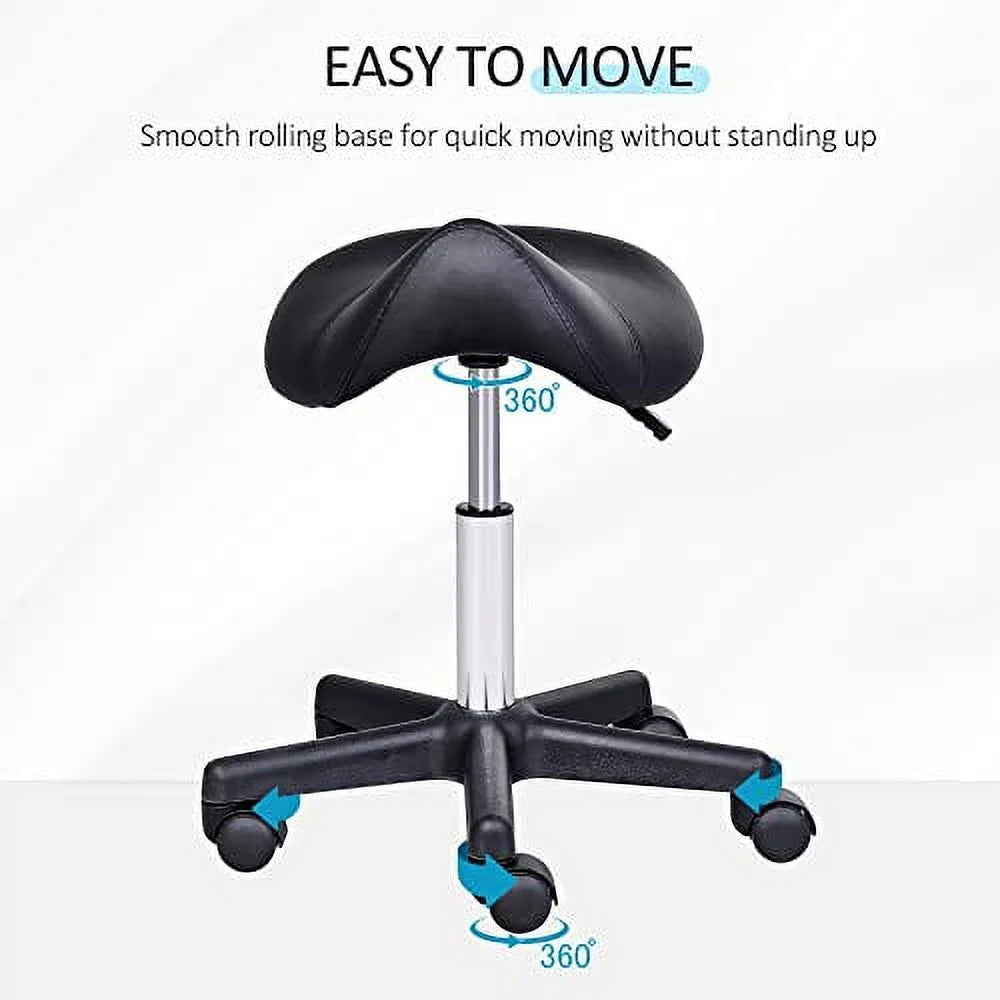 Black Faux Leather Rolling Saddle Stool R297