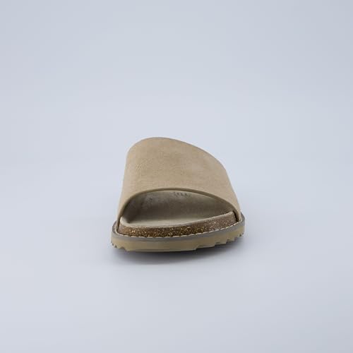 Suede Slip-On Slide Sandal with Cork Footbed Q983