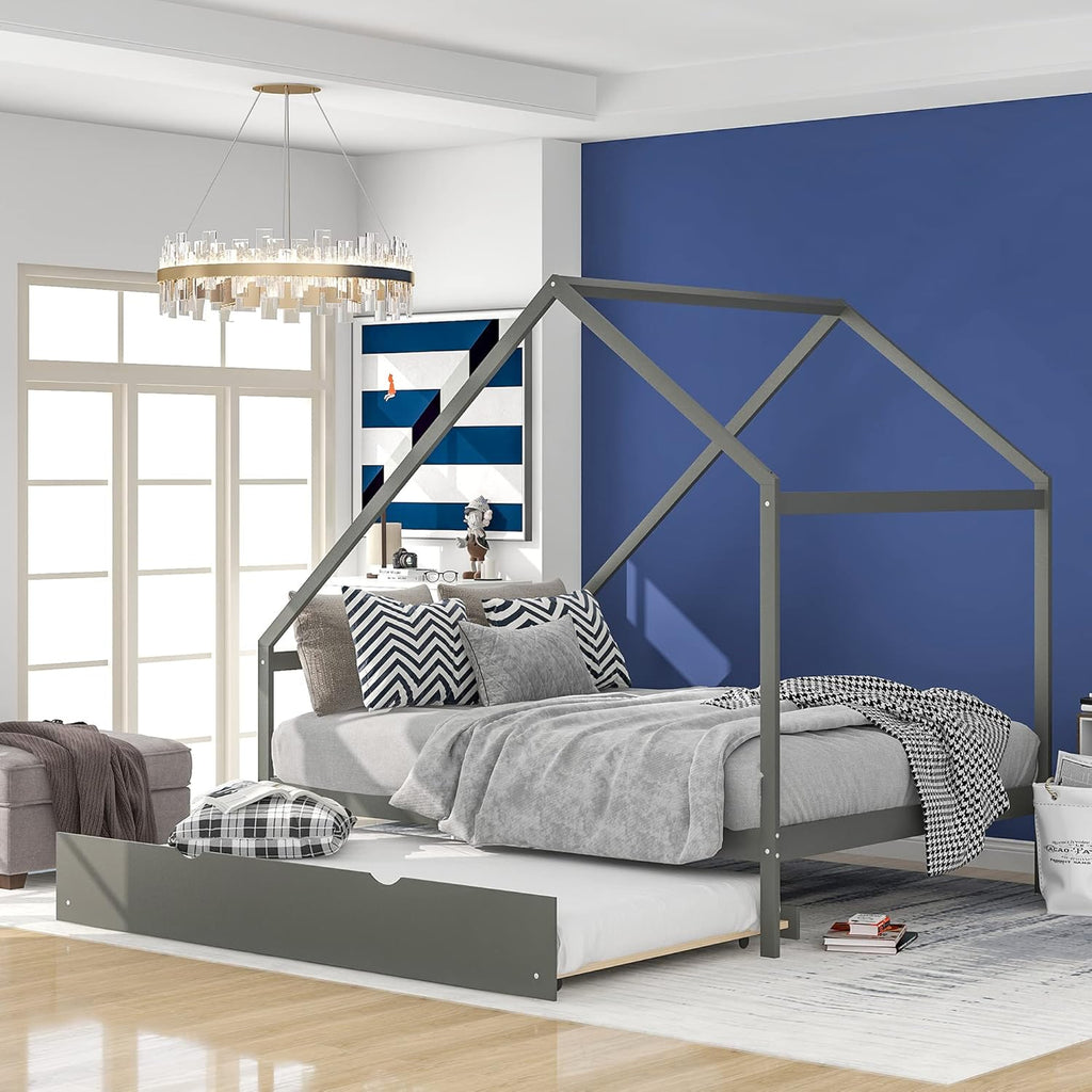 Full Size Wooden House Bed with Trundle H58100