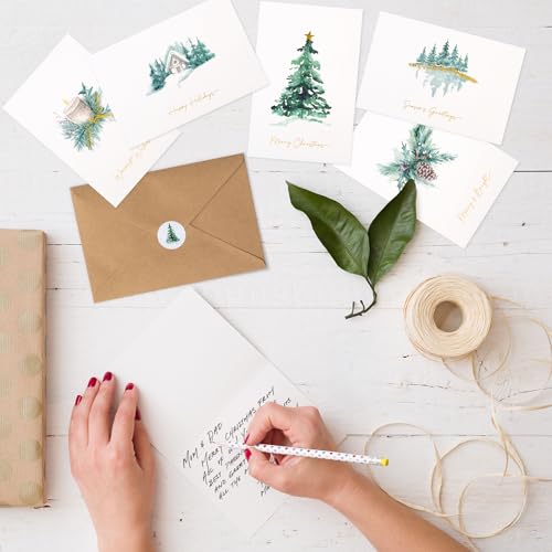Christmas Cards Set of 20 with Watercolor Designs, Envelopes, Stickers, Storage Box D127644