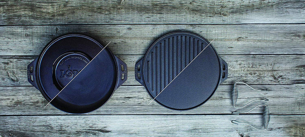 Five-Piece Cast Iron Set with Reversible Grill/Griddle 14 Inch and 6.8 Quart Bottom/Wok I21674