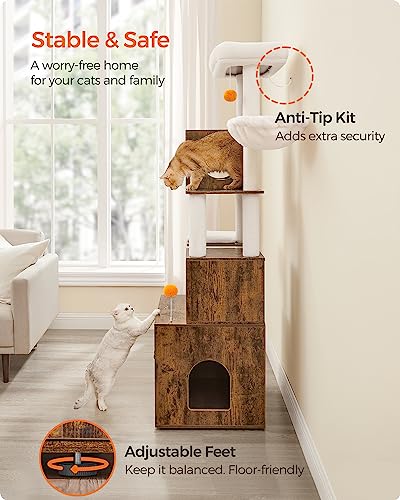 70.8-Inch Tall Cat Tree with Litter Box Enclosure, Scratching Posts, Perch, Caves, Basket, Washable Cushions Z8775