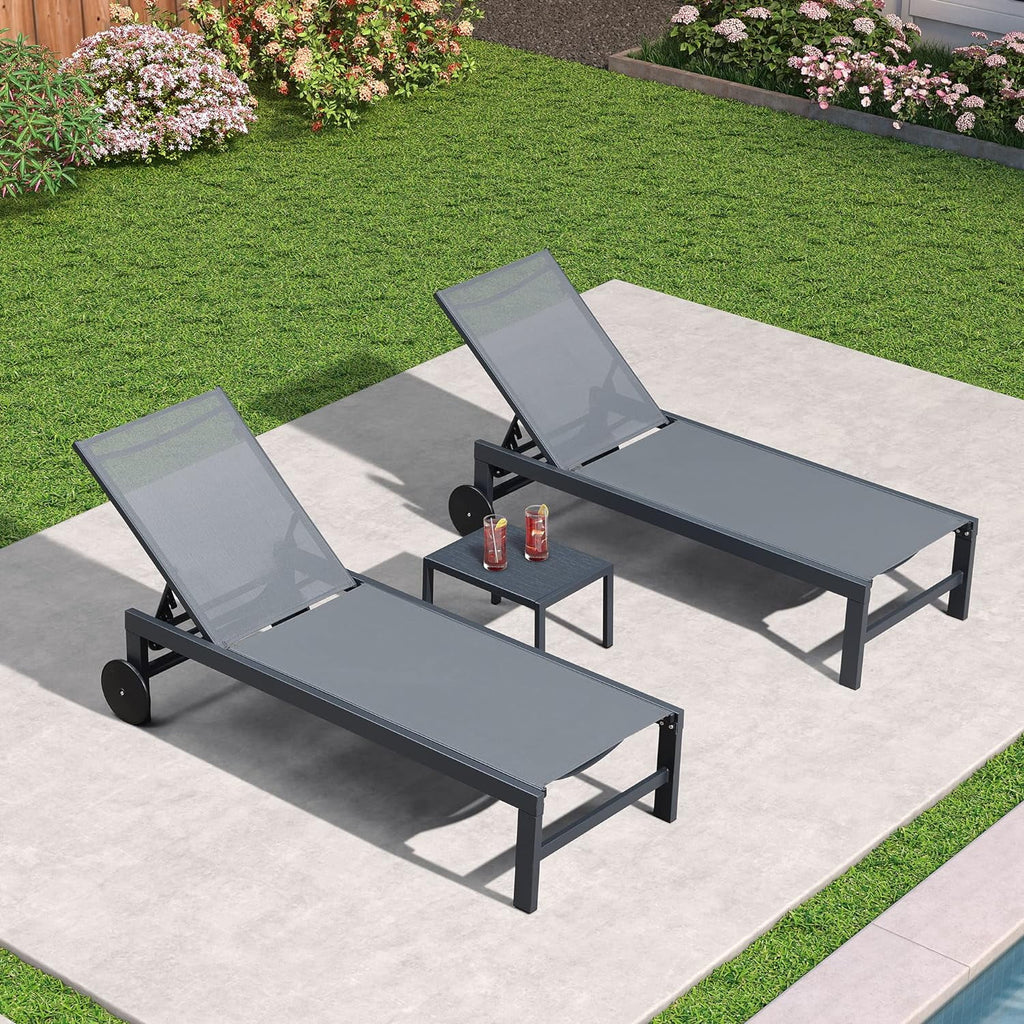 Grey Aluminum Outdoor Chaise Lounge with Wheels S22020