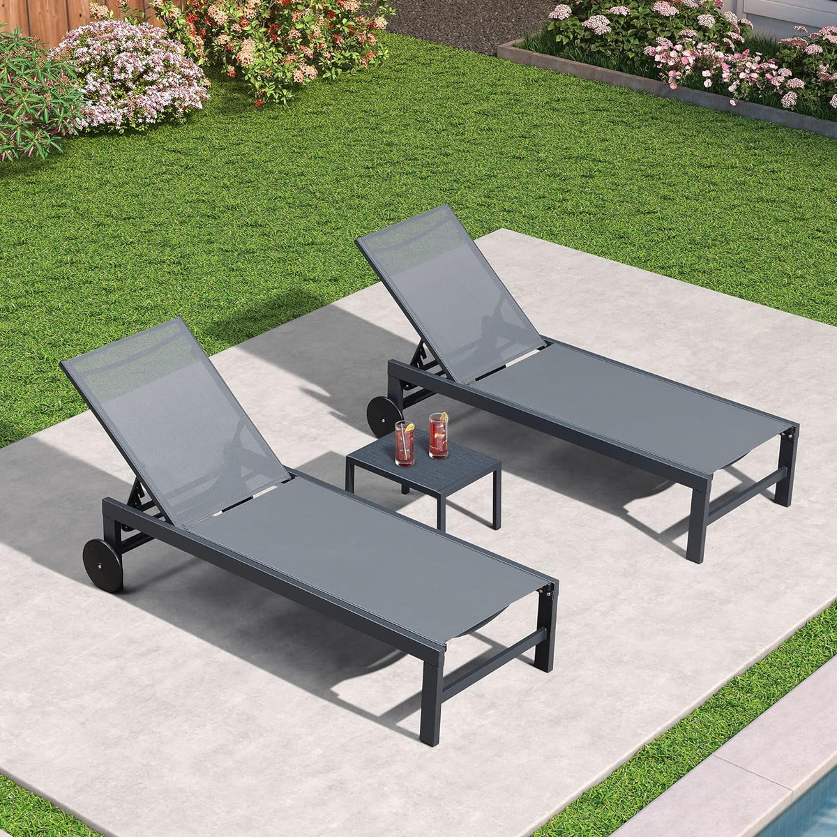 Grey Aluminum Outdoor Chaise Lounge with Wheels S22020