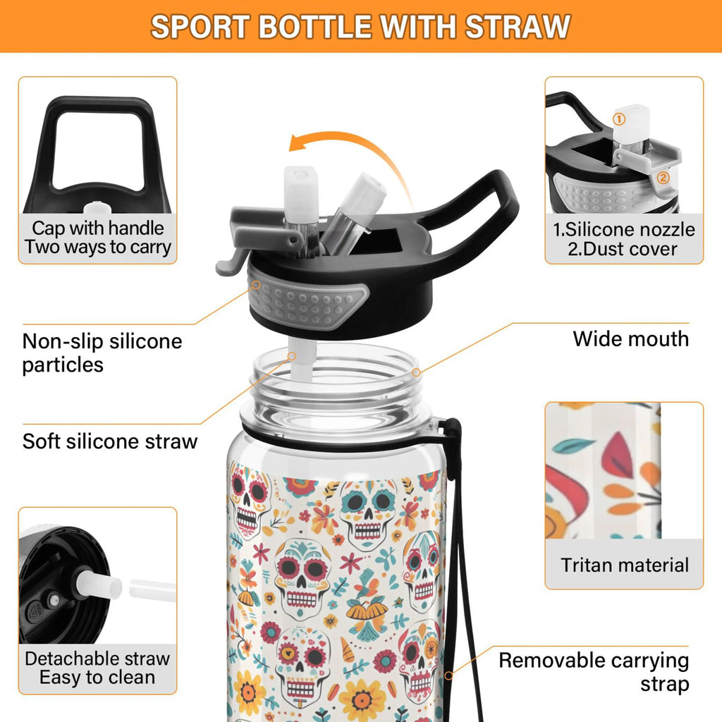 Skull Sunflowers Skeleton 32oz Tritan Leakproof Water Bottle G978