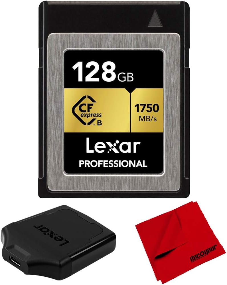128GB CFexpress Type B Memory Card Bundle with USB 3.1 Reader and Microfiber Cleaning Cloth G263994