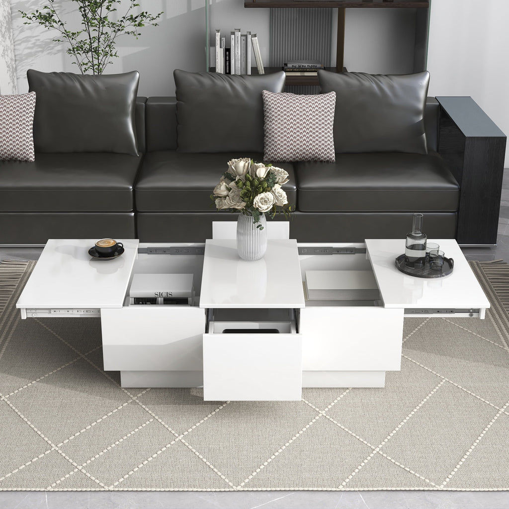 White Extendable Coffee Table with 2 Drawers T75052