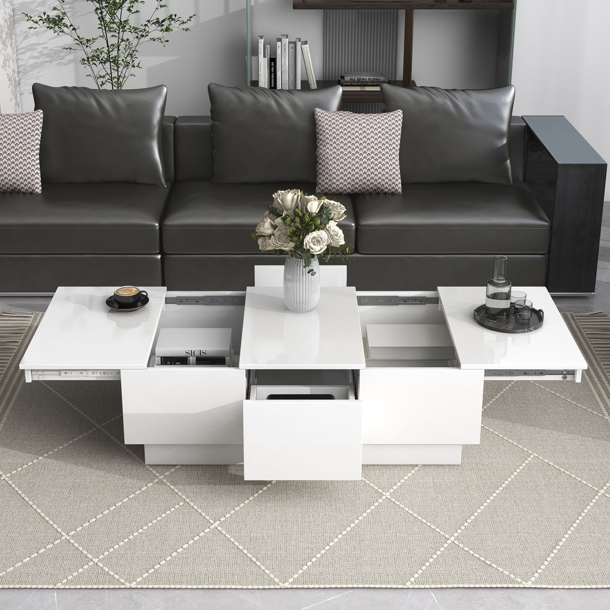 White Extendable Coffee Table with 2 Drawers T75052