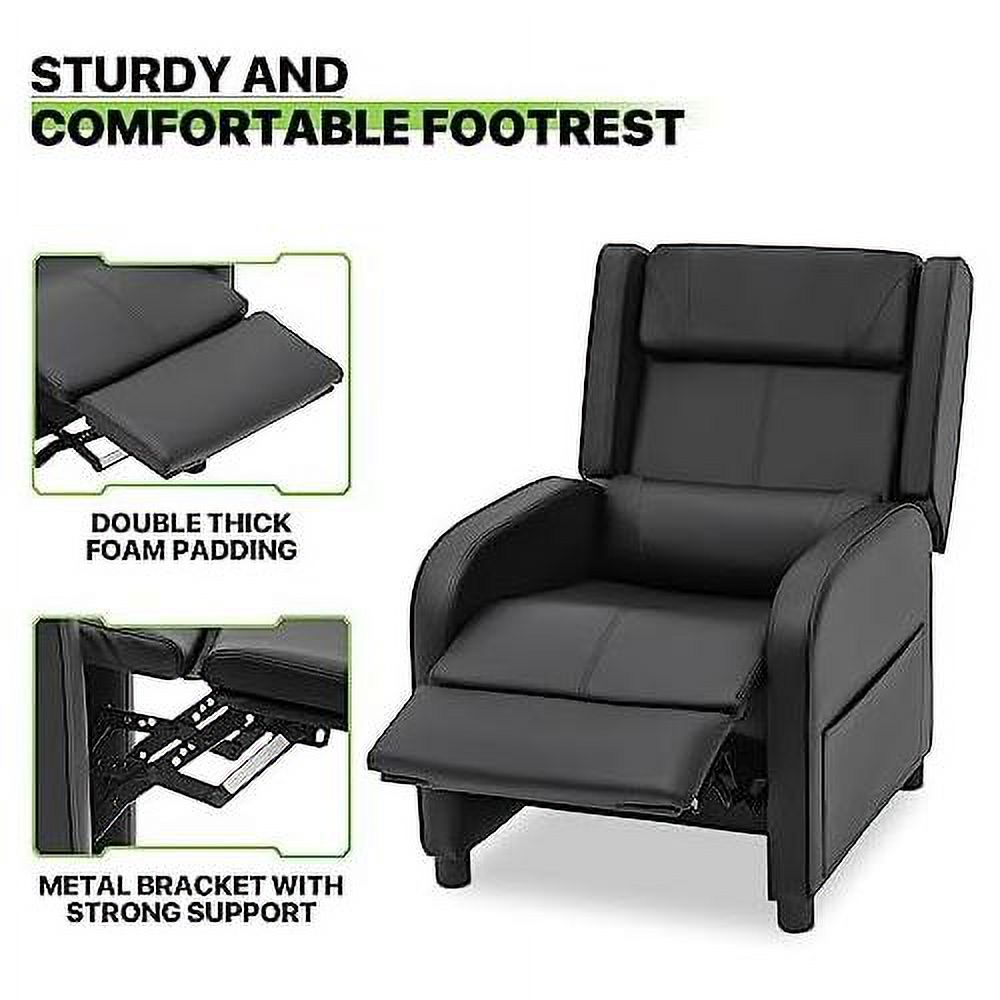 Black PU Leather Gaming Recliner Chair with Adjustable Back and Footrest S50272