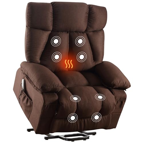 Oversized Blue Fabric Electric Power Lift Recliner Chair with Massage and Heat D199