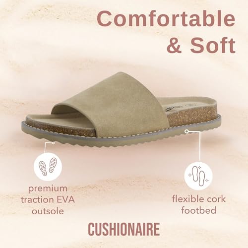 Suede Slip-On Slide Sandal with Cork Footbed Q983