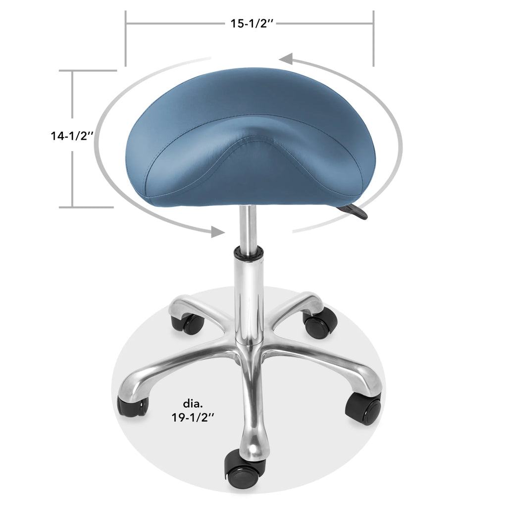 Blue Adjustable Hydraulic Saddle Stool with Swivel Wheels T1104