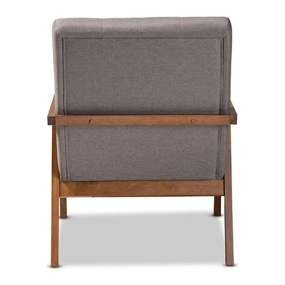 Grey Fabric Upholstered Walnut Finished Wood Armchair R645