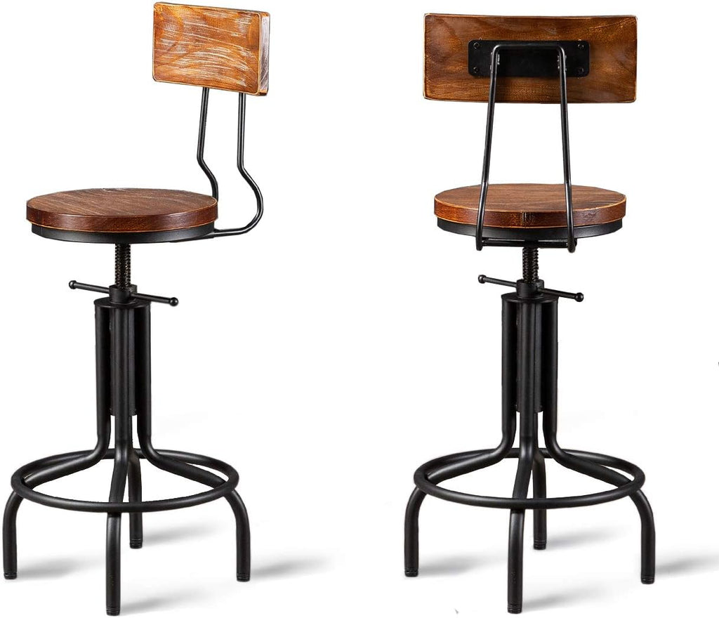 Adjustable Height Metal Bar Stool with Backrest Set of 2 N576