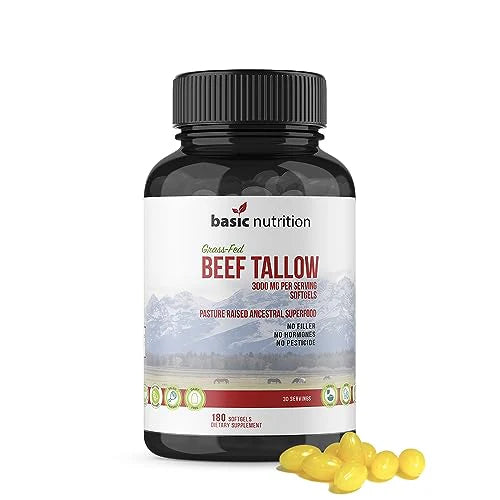 Pasture Raised Beef Tallow Softgels 3000mg Grass Fed Non-GMO P537