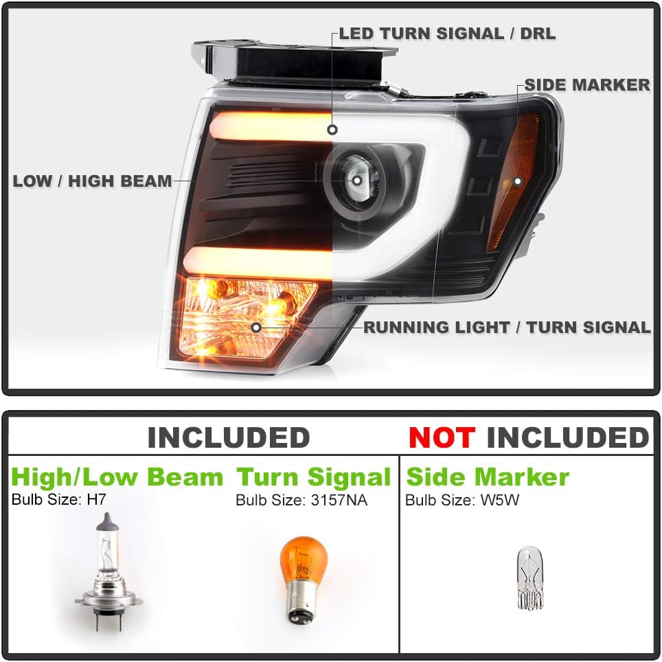 LED Tube Switchback Signal Projector Headlights Headlamps E706