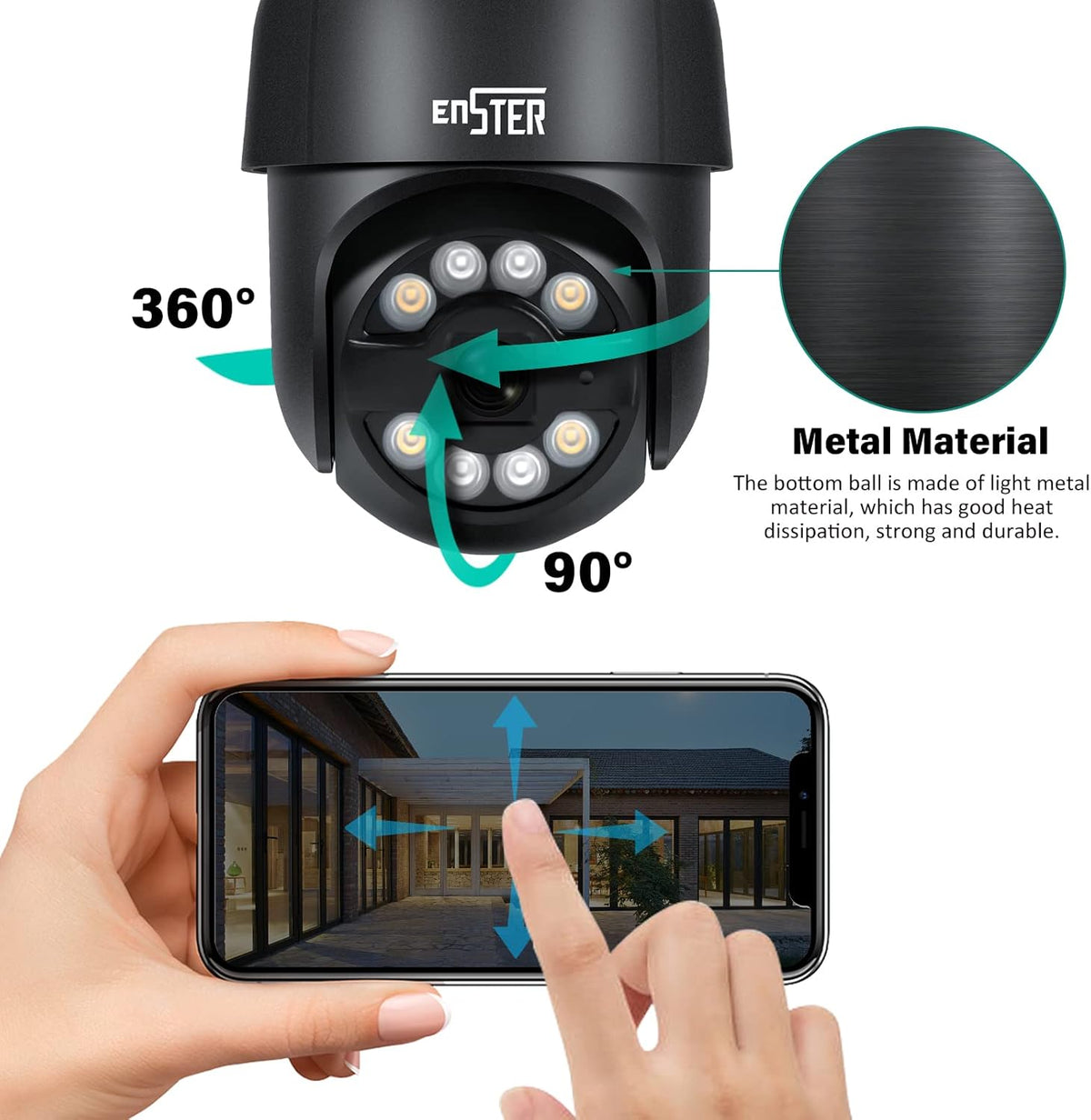 Black PTZ Security Camera with Floodlight K43195