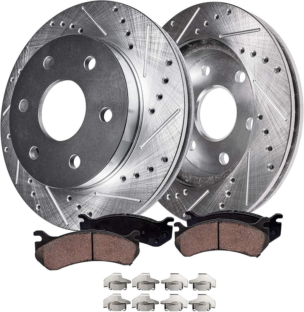6 Lug Front Drilled Slotted Rotors + Ceramic Brake Pads 4pc Set R95592