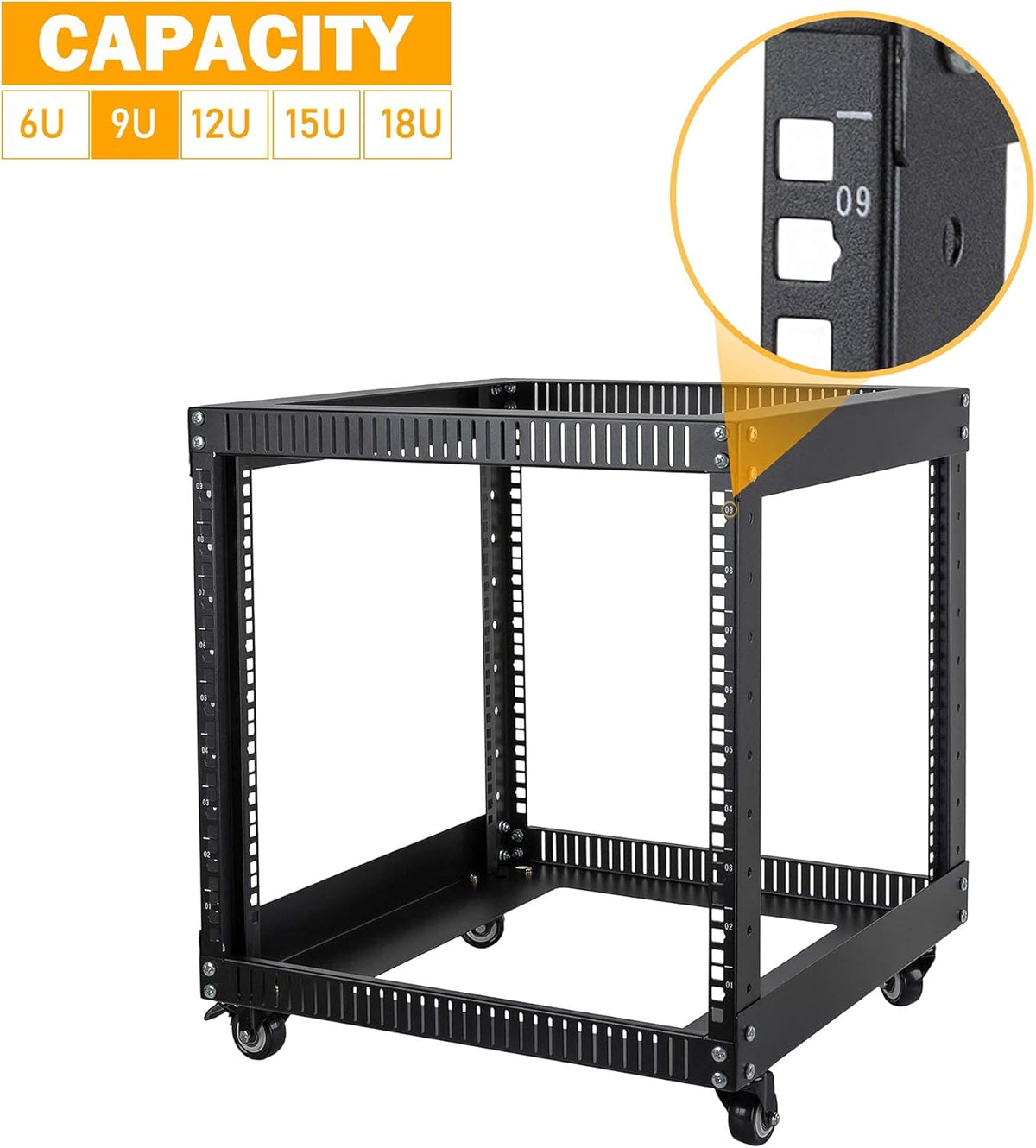 9U Open Frame Server Rack with Casters Y42103