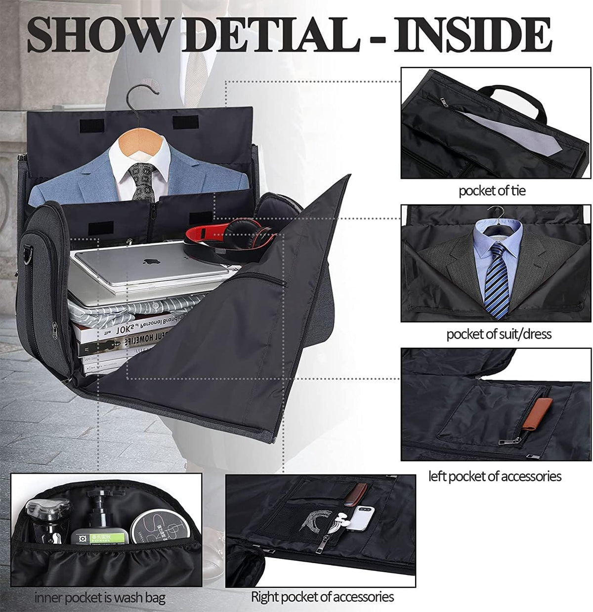 Convertible Garment Duffel Bag with Shoe Compartment Q237