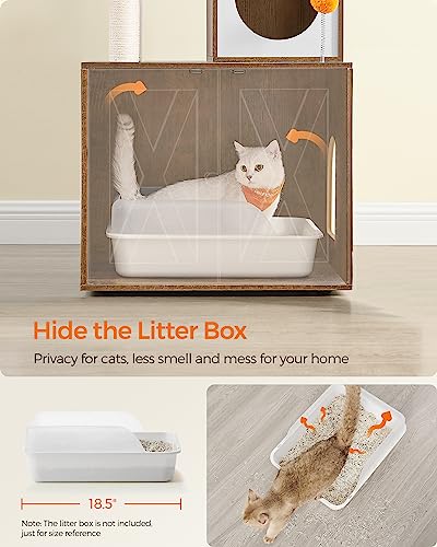 70.8-Inch Tall Cat Tree with Litter Box Enclosure, Scratching Posts, Perch, Caves, Basket, Washable Cushions Z8775