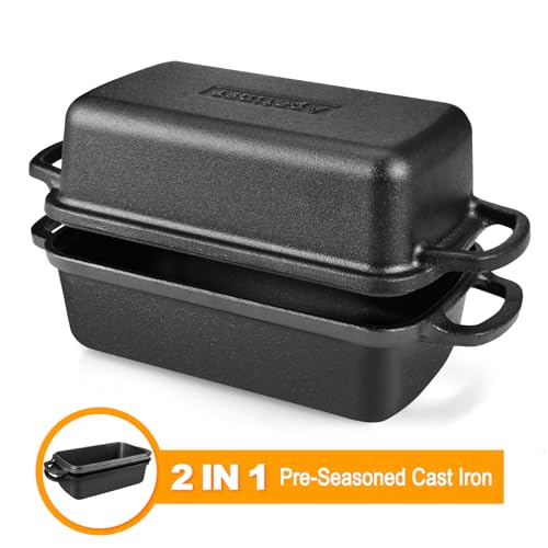 2 in 1 Cast Iron Bread Pan with Lid 9×5 Inch P36855
