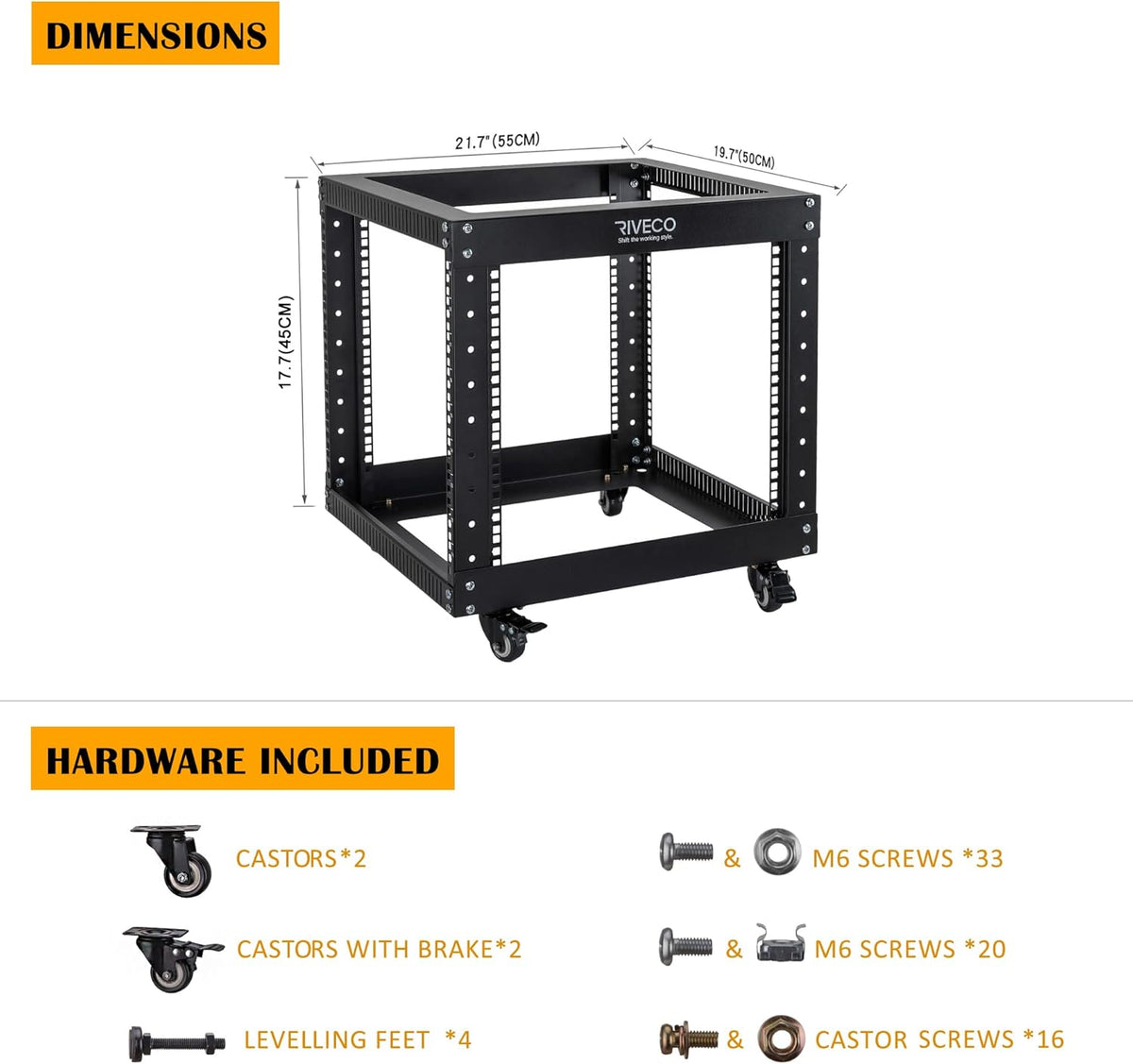 9U Open Frame Server Rack with Casters Y42103