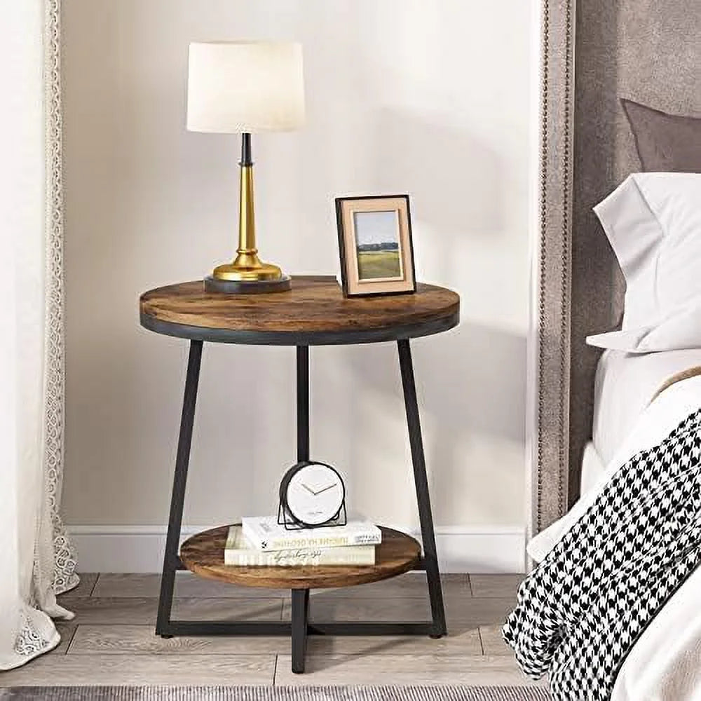 2 Tier Round Industrial End Table W508
