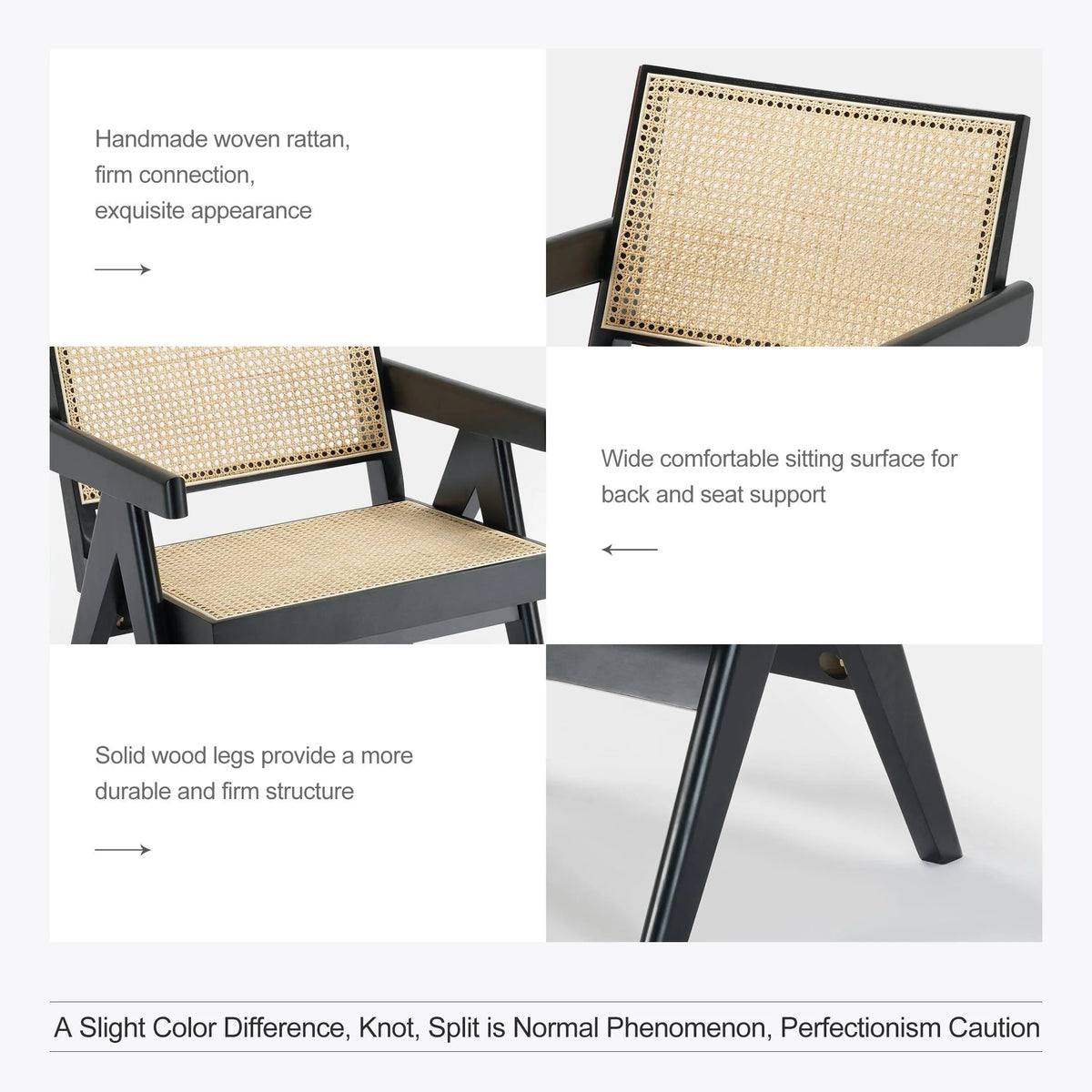 Black Solid Wood Rattan Accent Chair O674