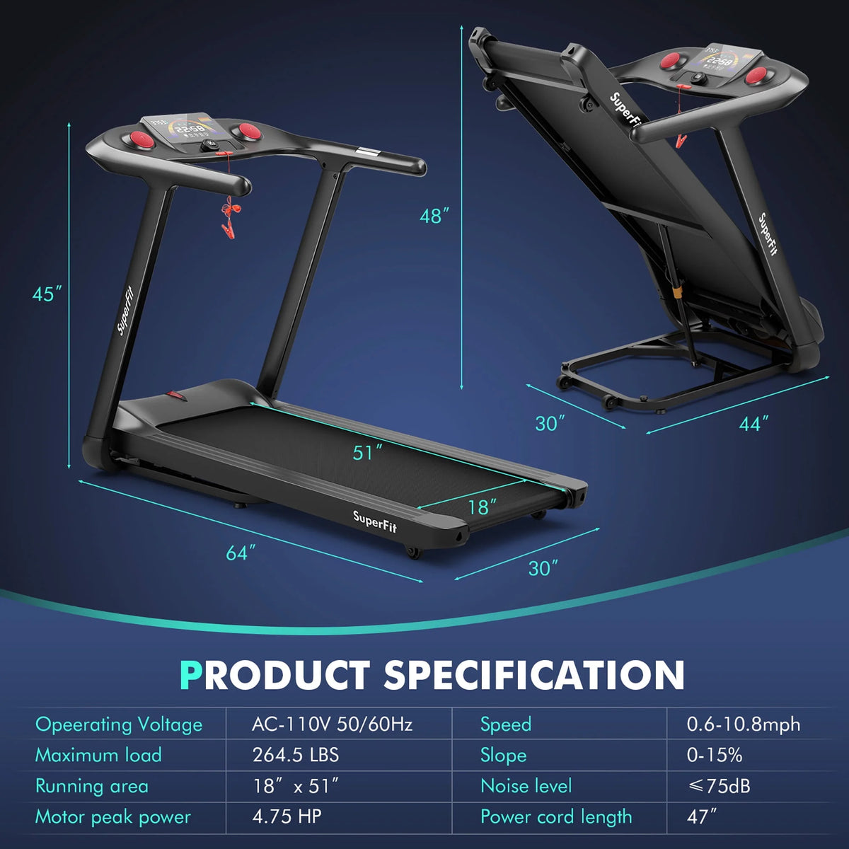4.75HP Folding Treadmill M92013