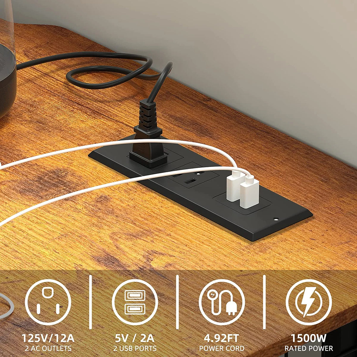 40 inch Computer Desk with Outlet USB Charging Port Brown M3534