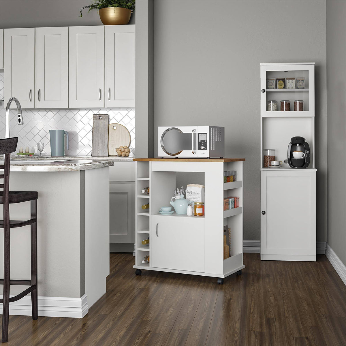 White Tall Bar Cabinet H7922