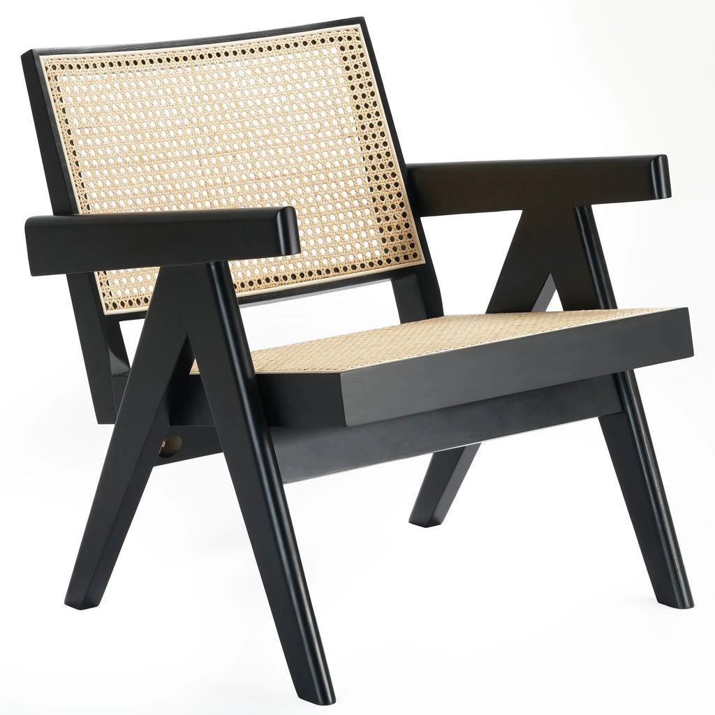 Black Solid Wood Rattan Accent Chair O674