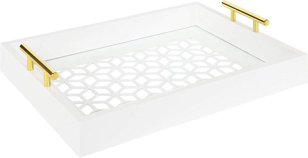 Navy Blue and Gold Rectangle Decorative Tray with Metal Handles D972