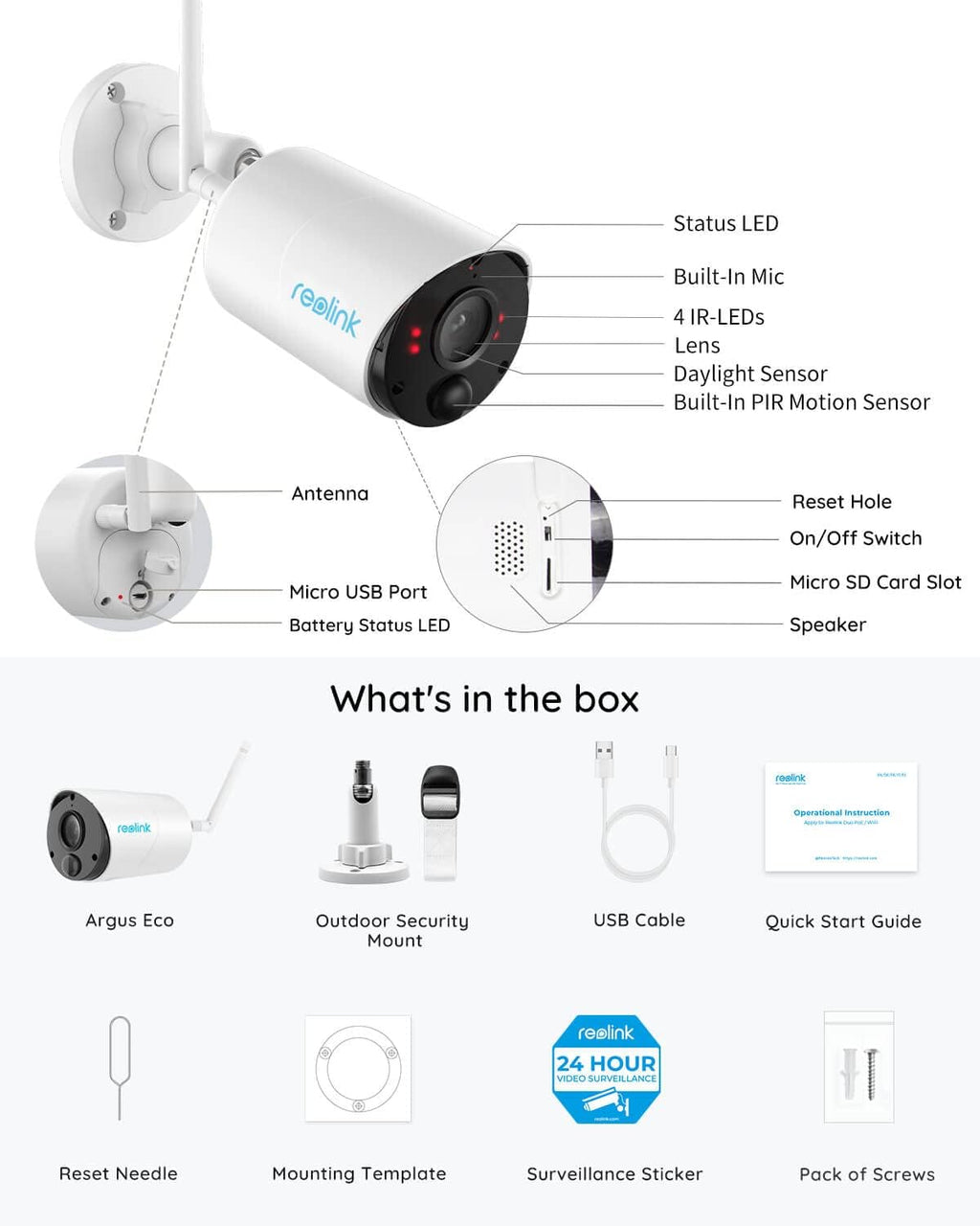 Wireless Outdoor Security Camera, 1080P HD, Rechargeable Battery Powered, 2 Pack C2022
