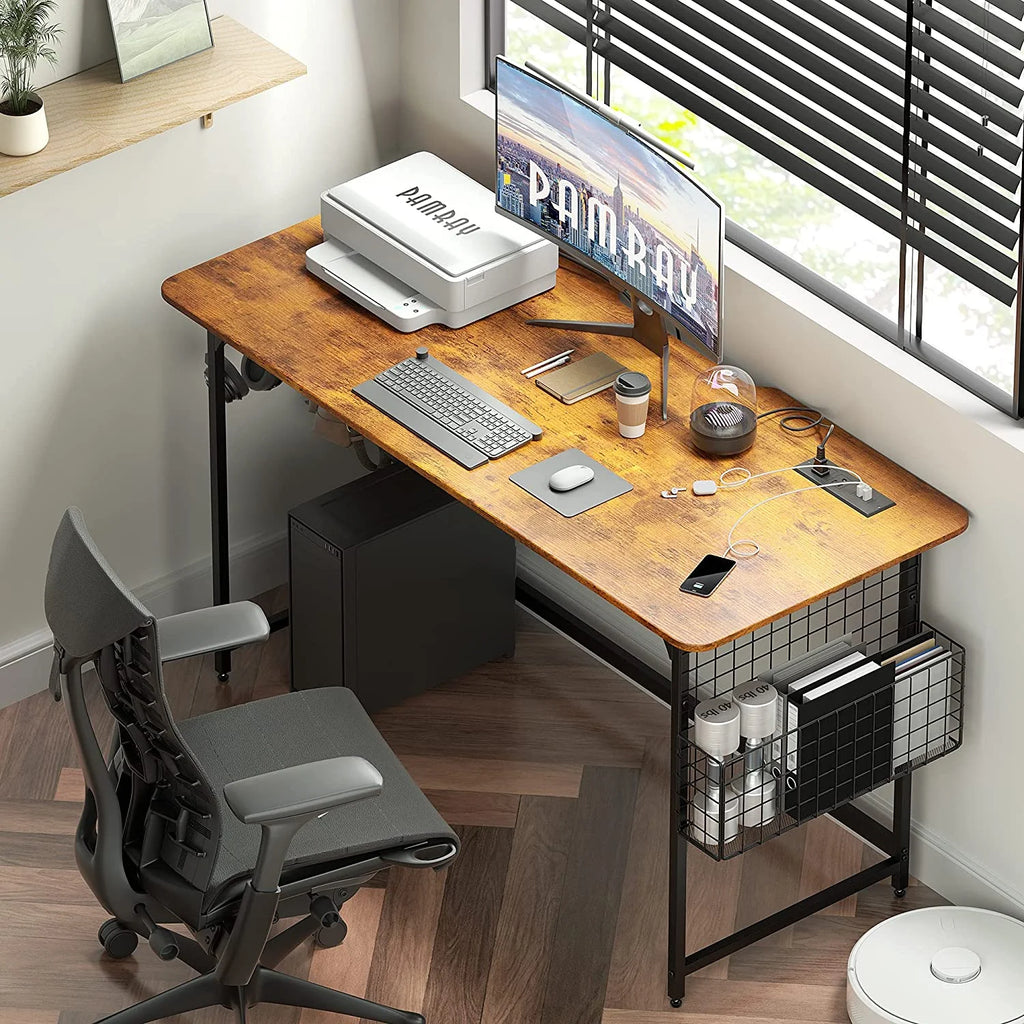 40 inch Computer Desk with Outlet USB Charging Port Brown M3534
