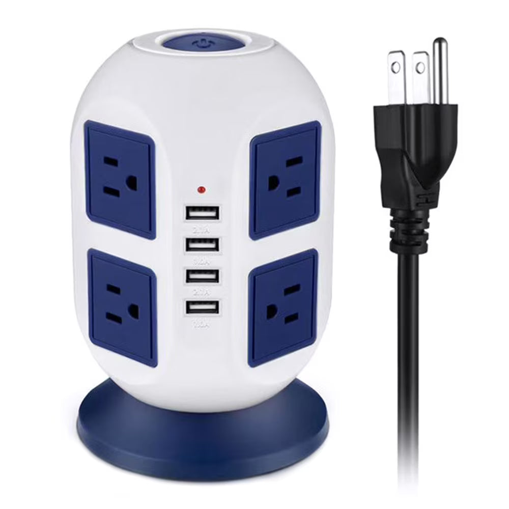 Multi Plug Charging Tower Surge Protector 8 AC Outlets 4 USB Port Power Strip Tower Extension Cord 3 Meters W9132