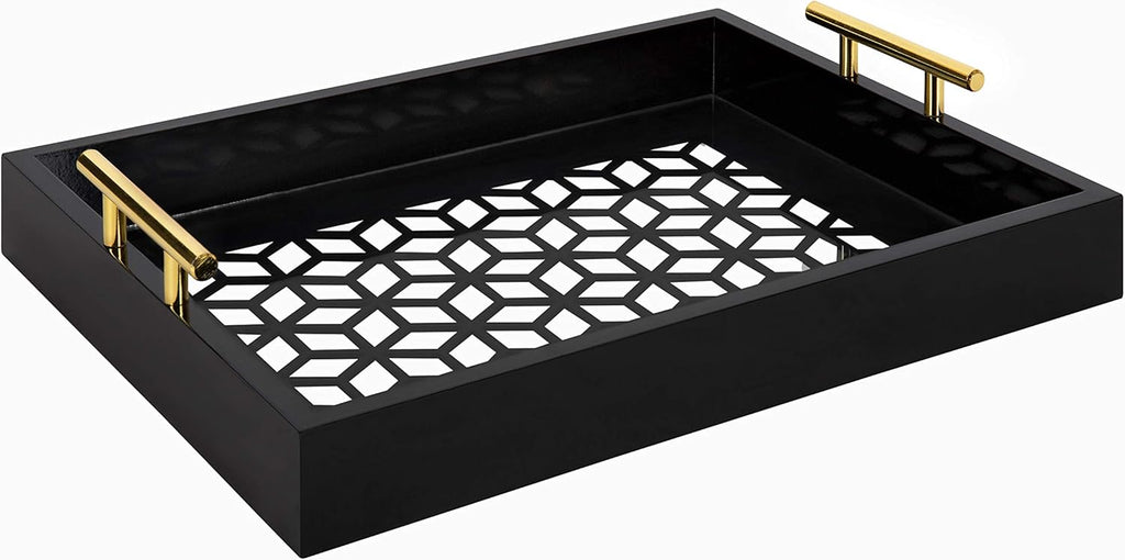 Navy Blue and Gold Rectangle Decorative Tray with Metal Handles D972