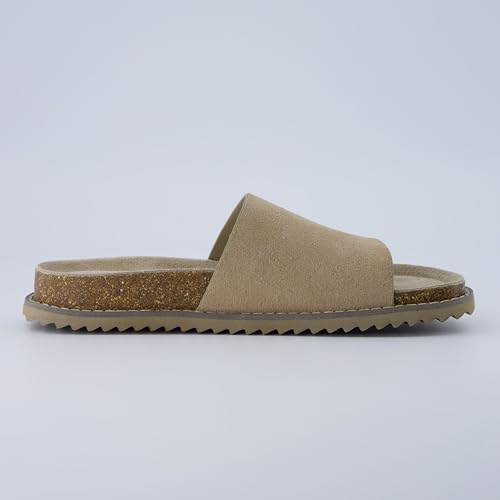 Suede Slip-On Slide Sandal with Cork Footbed Q983