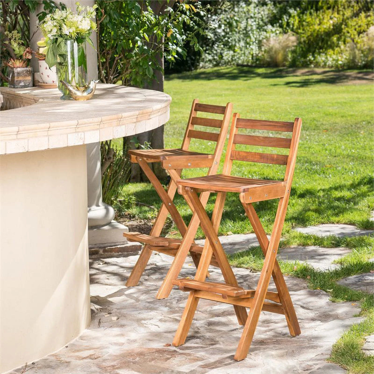 Foldable Outdoor Wood Barstool Set O609
