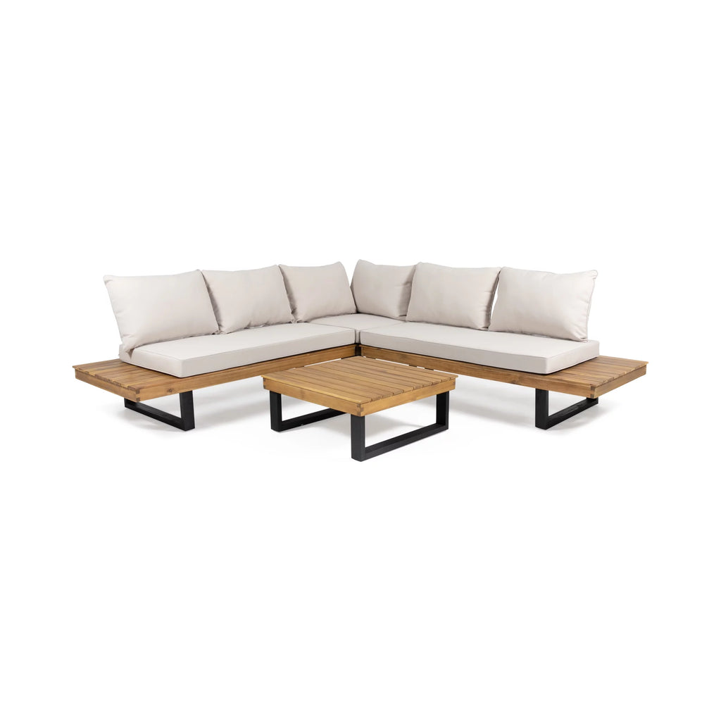 4 Pc Beige Teak Acacia Wood Outdoor Sectional Set Q369