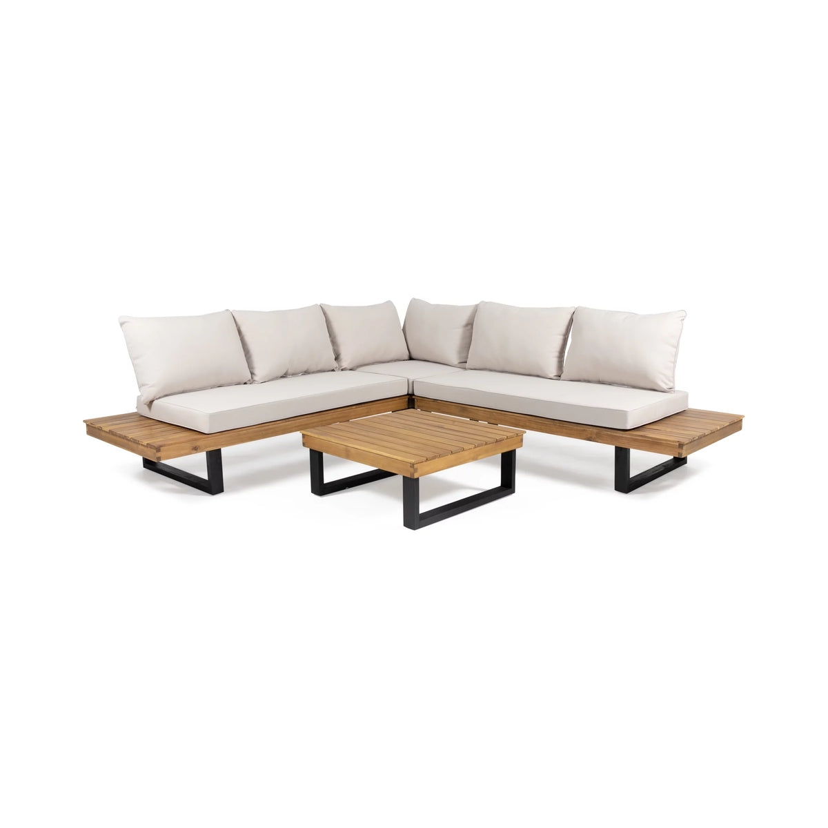 4 Pc Beige Teak Acacia Wood Outdoor Sectional Set Q369