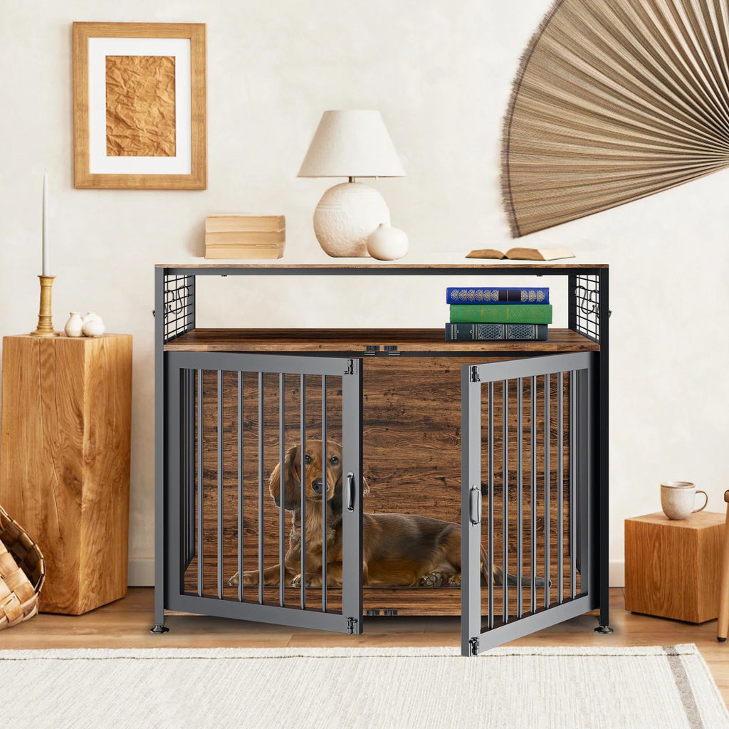 41" Wooden Dog Crate with Storage Side End Table J967246